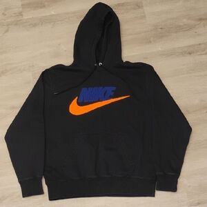 Nike Black Hoodie with Vibrant Orange and Blue Logo Men's Size M